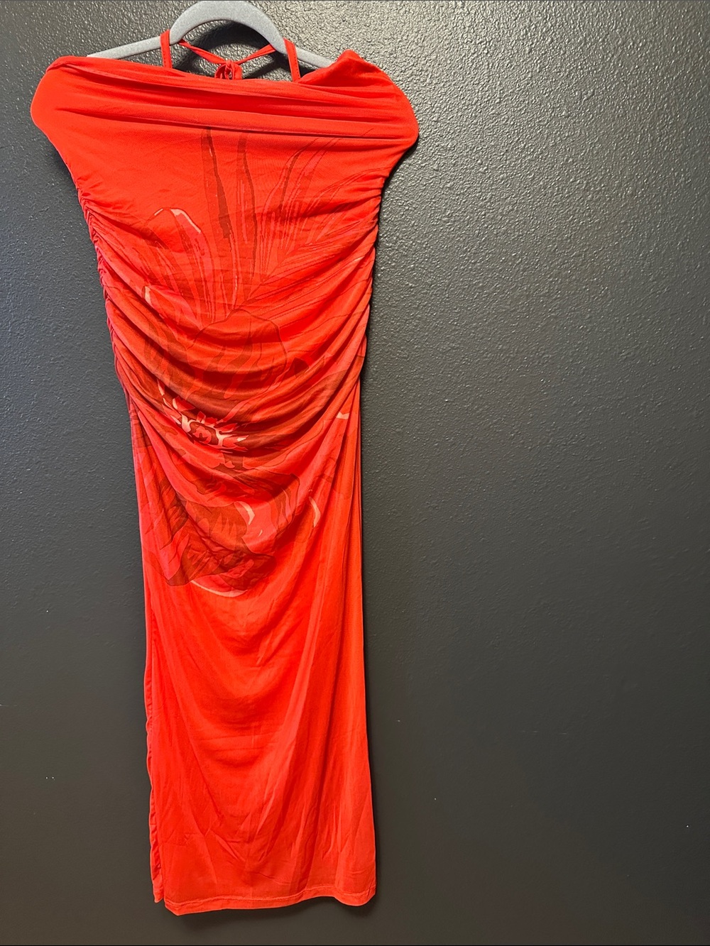 Madden Girl Red Strapless Ruched Maxi Dress